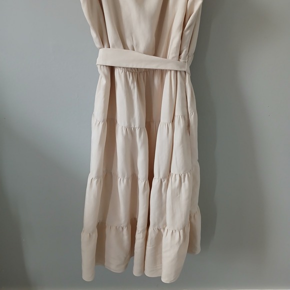 Amanda Uprichard Women's Dress NWT $264 Sz L Tiered Beige Sleeveless Lined Linen - Picture 14 of 16